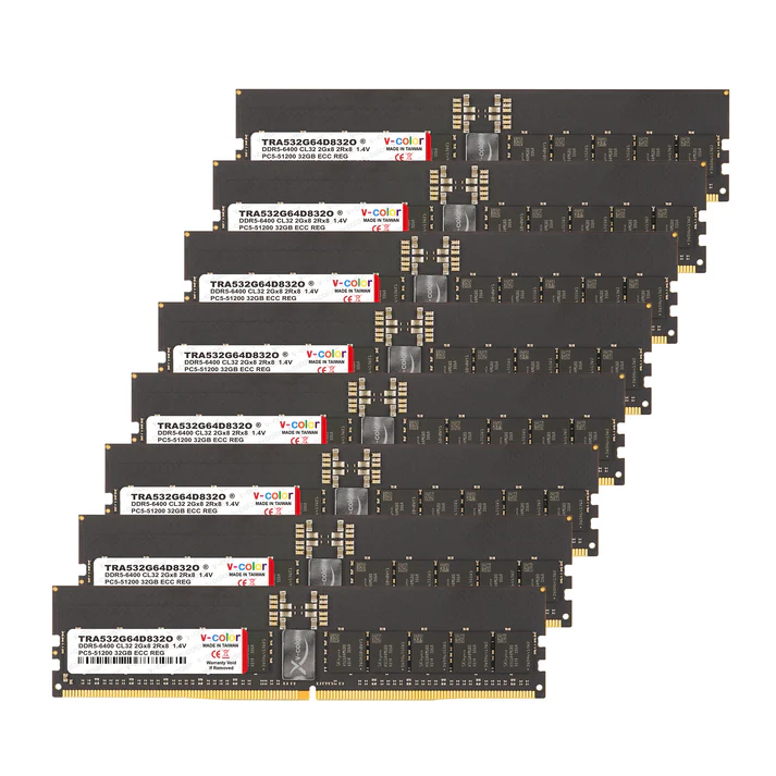 V-COLOR DDR5 256GB (32GBx8) 6400MHz CL32 2Gx8 2Rx8 OC R-DIMM